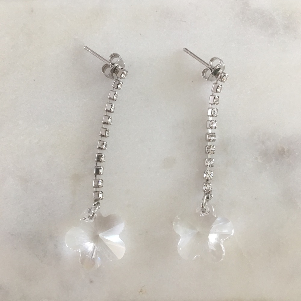 Sparkly Crystal Rhinestone Dangle Silver Earrings